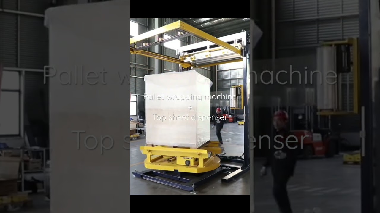 "Efficient Pallet Wrapping Solution with Integrated Top Sheet Dispenser
